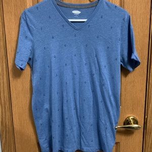 Blue V-Neck T, Anchor Print, Size S